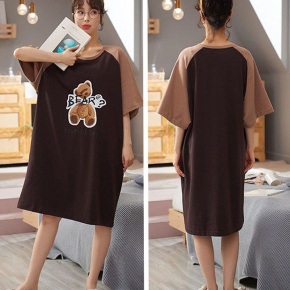 Teddy Bear Cotton Nightdress | Women Sleep Gown Pajama Robes - Picture 2 of 4